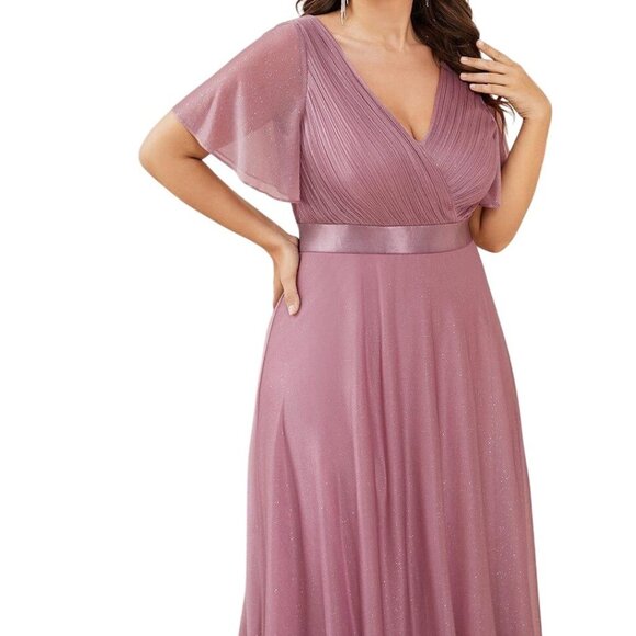 Short Sleve , V Neck A Lime Wedding Guest Dress - Picture 3 of 8